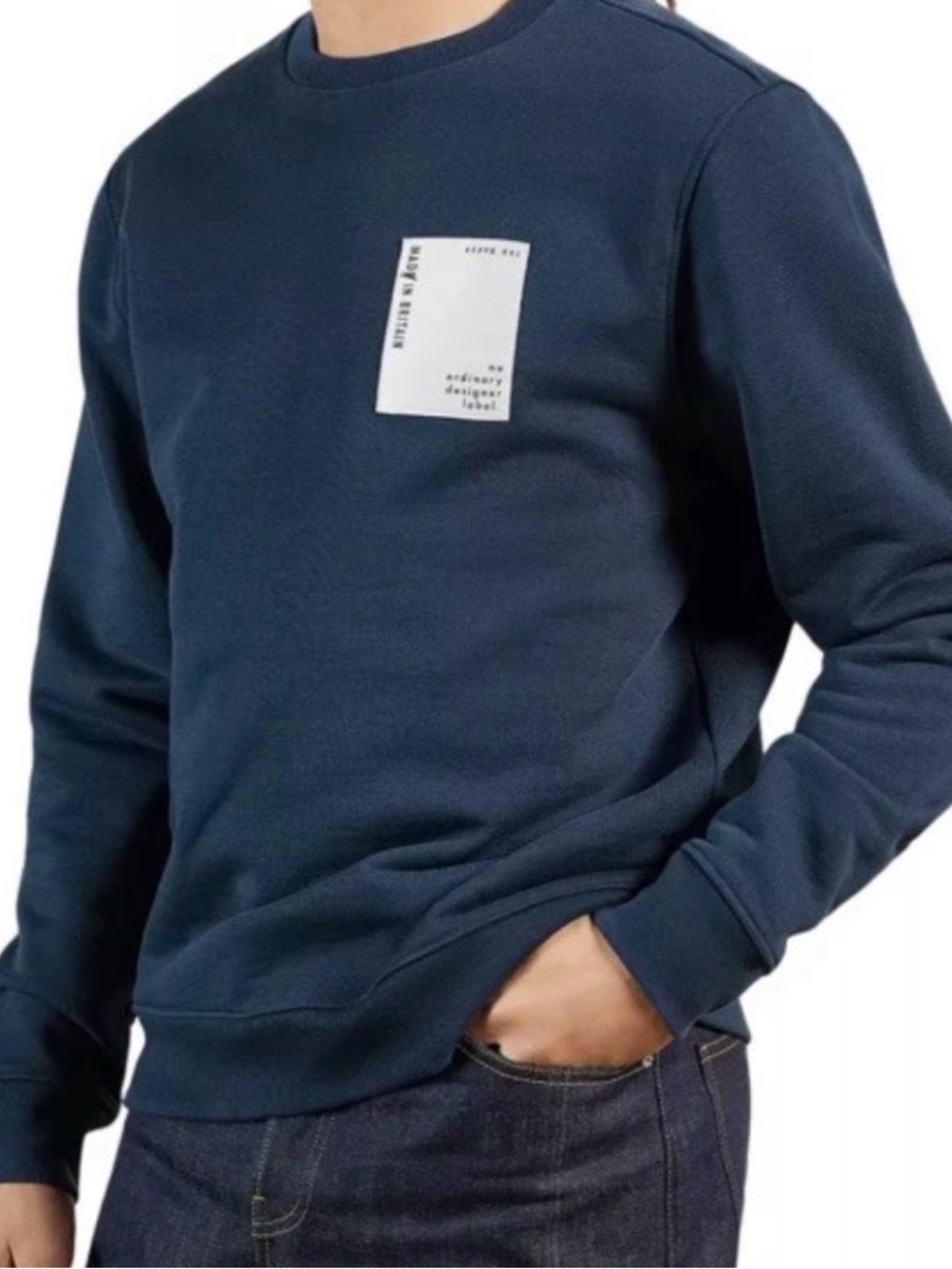 Ted Baker Made in Britain Logo Label Crewneck Sweatshirt Pullover M Navy